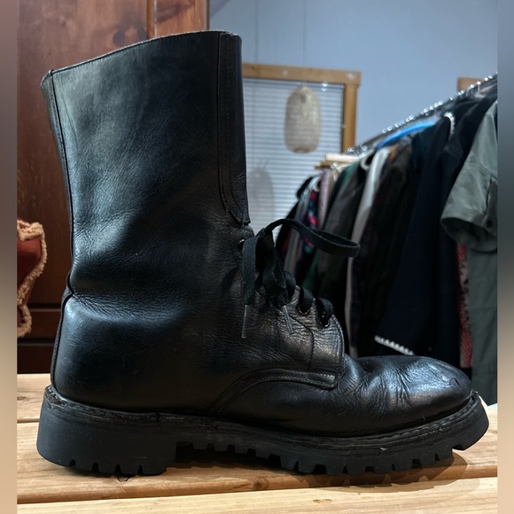 Vintage SOLDINI Leather Military Combat Boots Lug Sole Black 43 US 10 - Picture 4 of 16